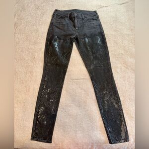 True Religion Halle Super Skinny Black Snake Print Jeans Size 28 Mid Rise